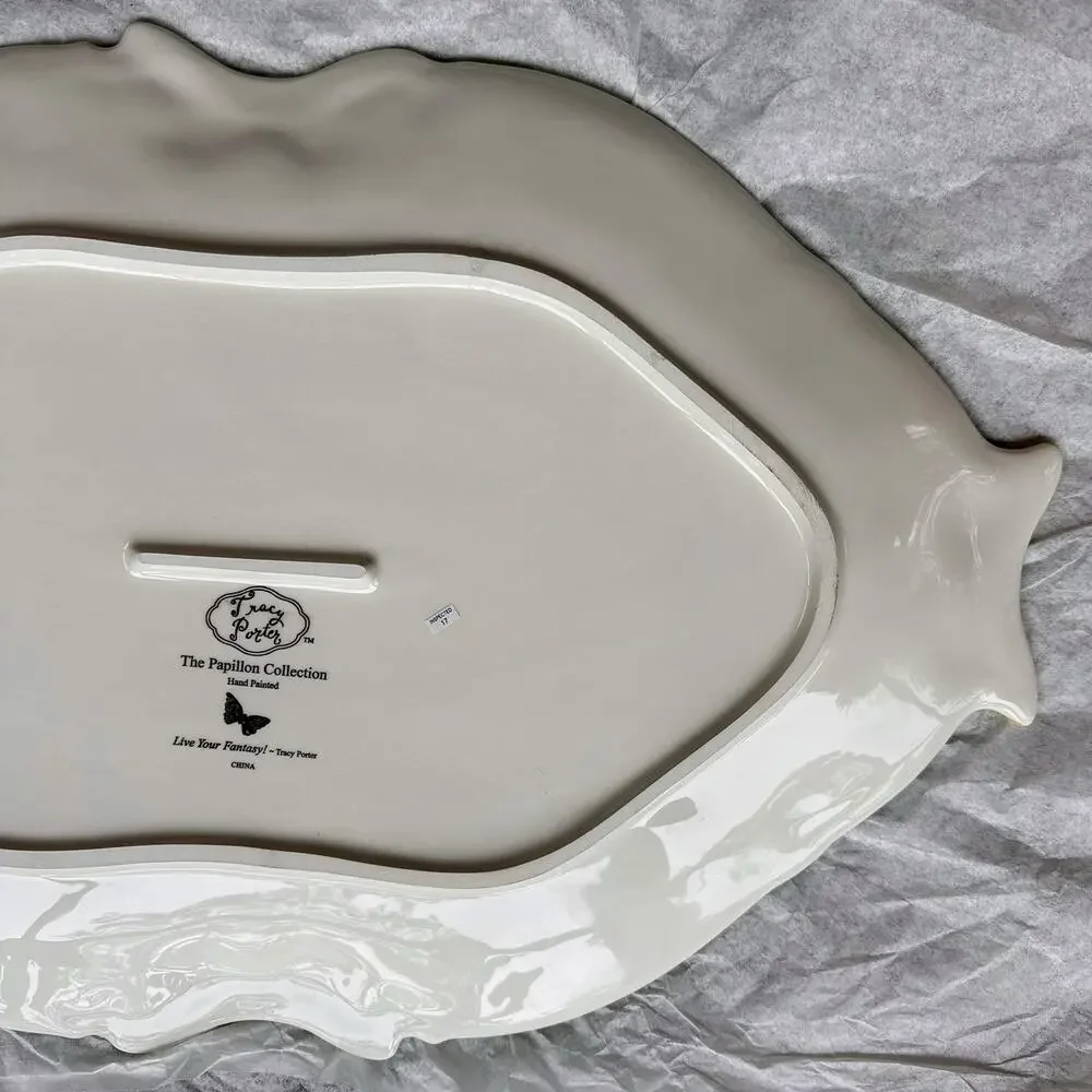 Tracy Porter Papillon Collection LARGE Platter Butterfly Floral Nature Blue WOW